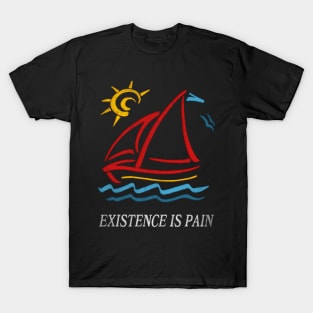1980s Vintage Style / Existence is Pain Aesthetic Sailboat Faded Design T-Shirt
